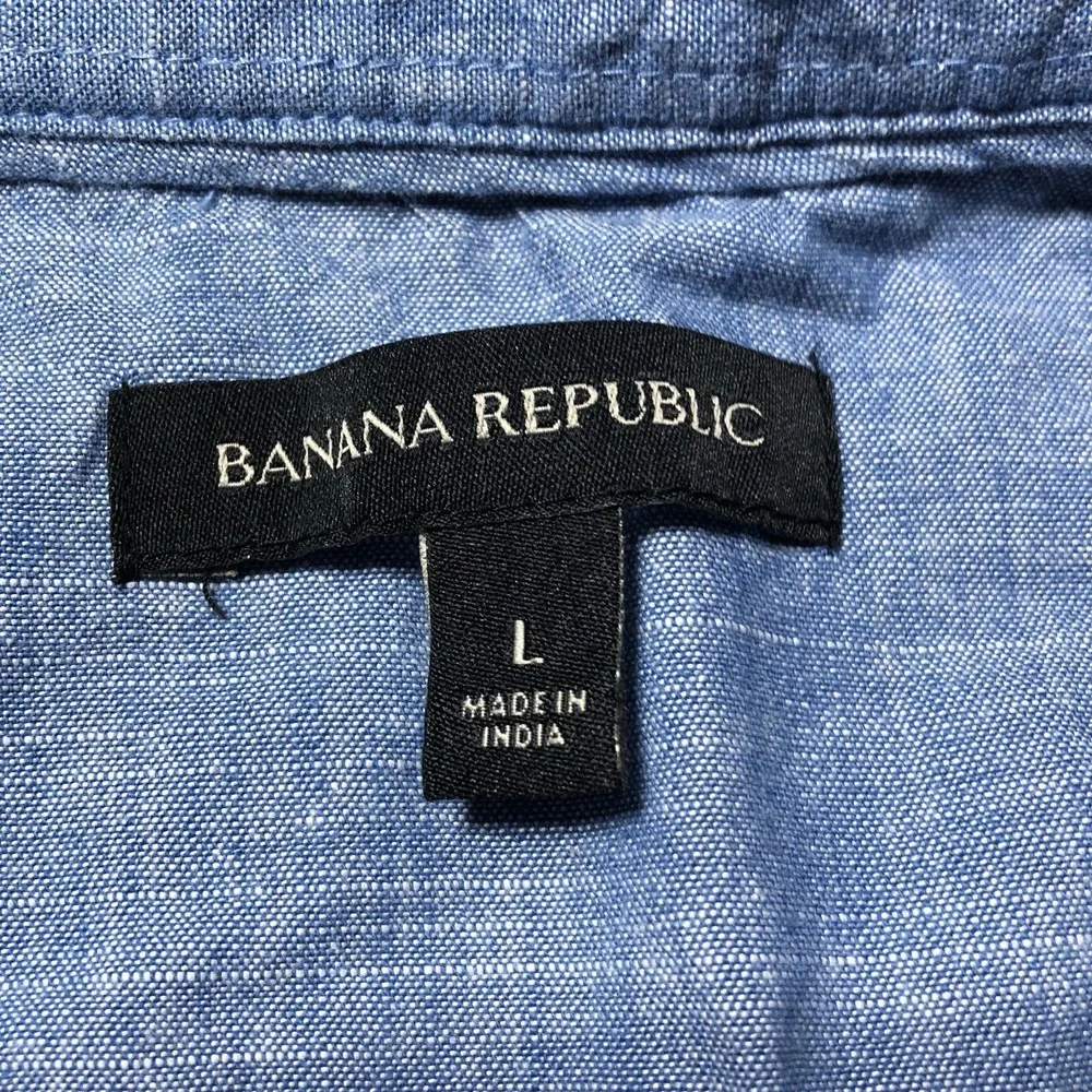 Banana Republic Mens L Polo Shirt Blue Heather Stripe Elephant Logo 184663-02